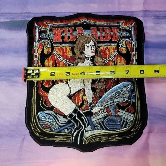 Vintage Wild Ride PinUp Girl on Motorcycle XL Back Patch - New Old Stock